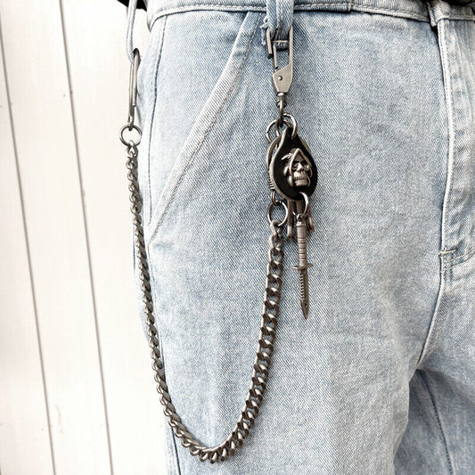 23" Strong Leash w/ Death Skull Thick Wallet Biker Trucker Jean Key Chain