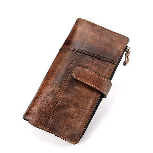 RFID Men's Long Leather Credit Card Wallet Detachable Zipper Pocket Billfold