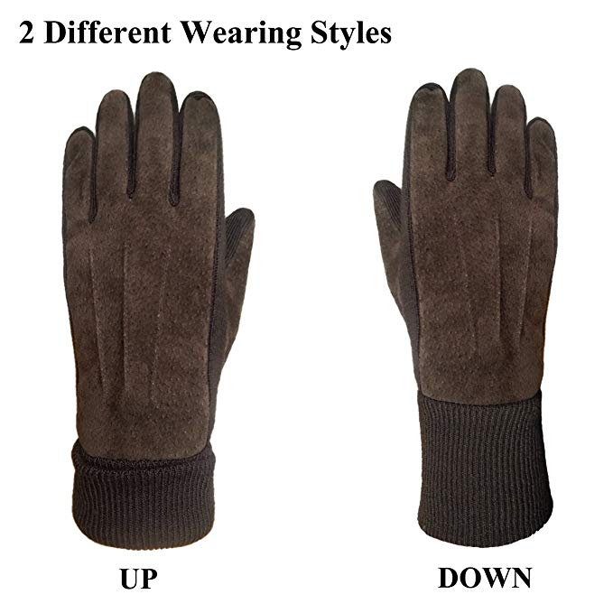 Unisex Warm Knit Roll UP Cuff with Fleece Lining Gloves Touchscreen Winter Glove