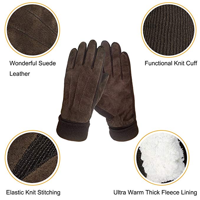 Unisex Warm Knit Roll UP Cuff with Fleece Lining Gloves Touchscreen Winter Glove