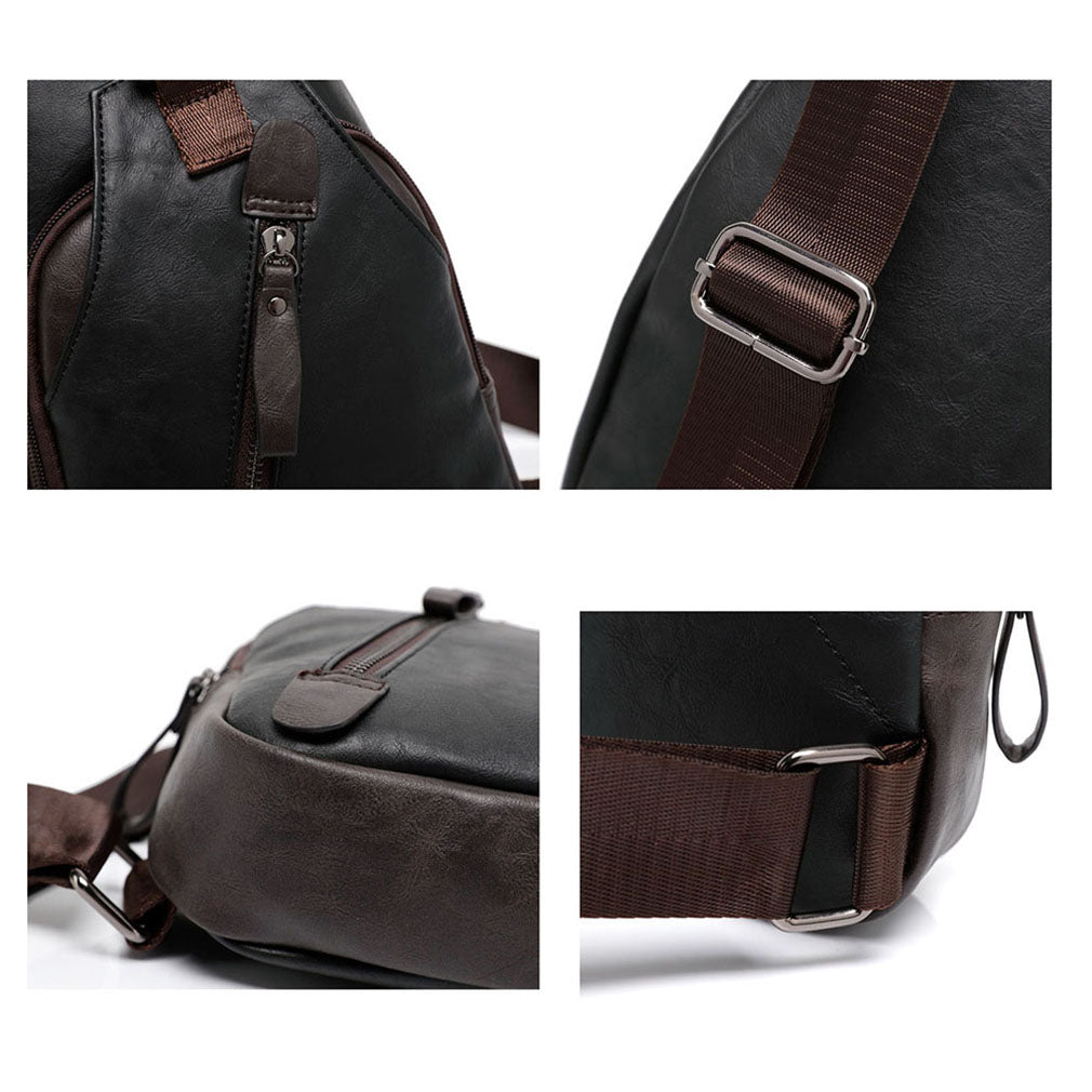 Men's Leather Sling Pack Chest Shoulder Crossbody Bag Backpack Biker Satchel