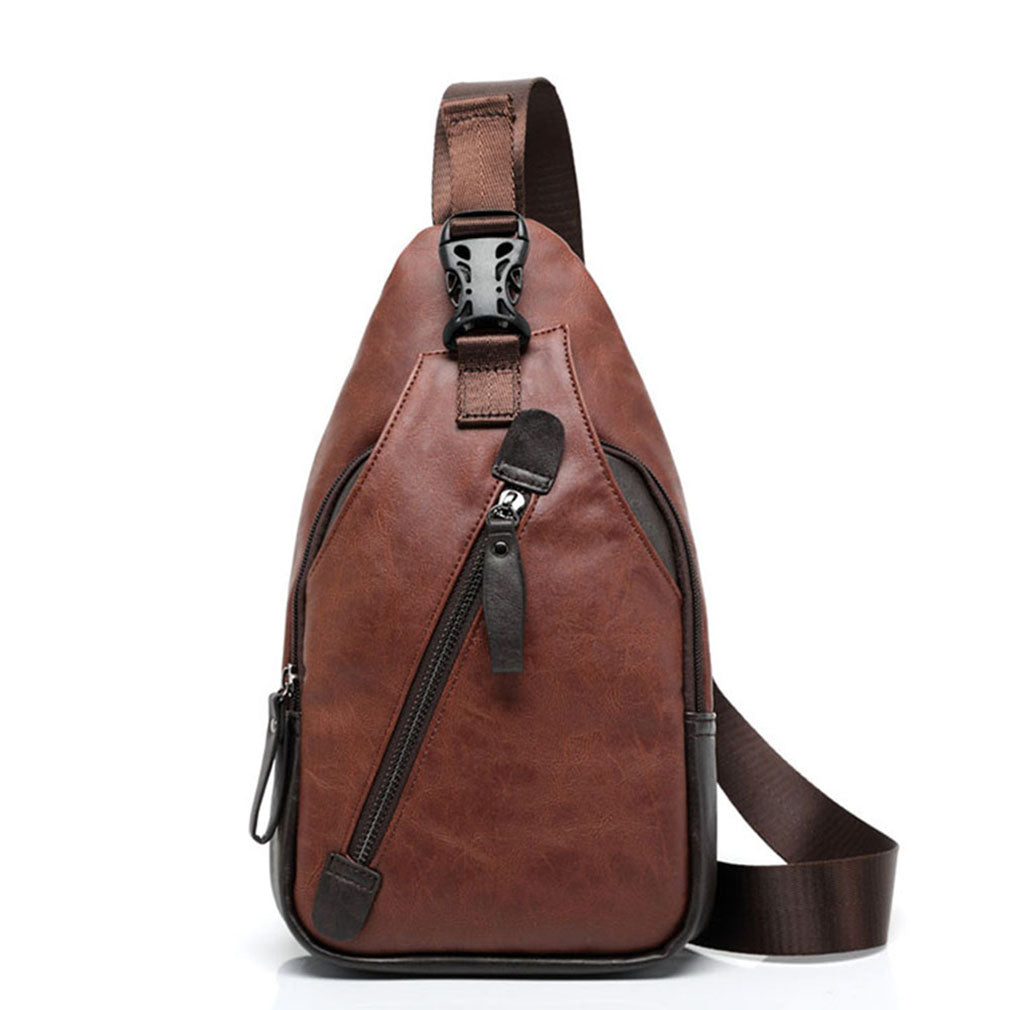 Men's Leather Sling Pack Chest Shoulder Crossbody Bag Backpack Biker Satchel