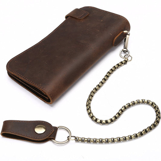 Men's Leather Credit ID Cards Holder Long Chain Wallet Biker Trucker Heavy Thick