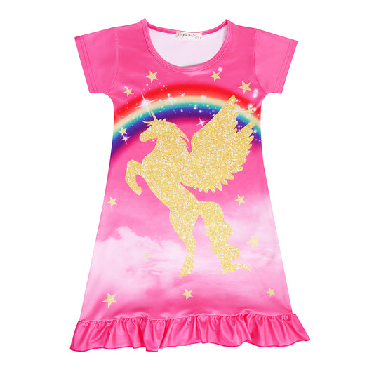 Toddler Girls Rainbow Nightshirt Unicorn Princess Dresses Printed Party Nightie