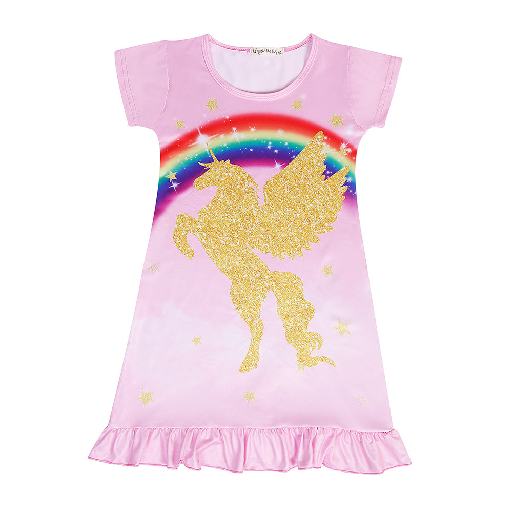 Toddler Girls Rainbow Nightshirt Unicorn Princess Dresses Printed Party Nightie