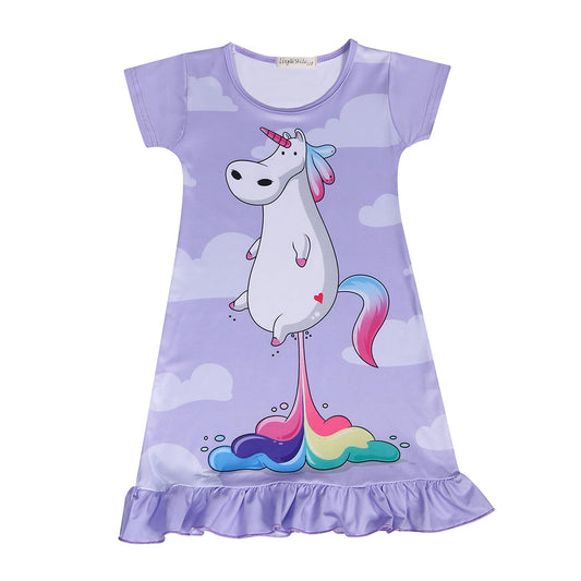 Cute Toddler Girls Unicorn Nightgown Nightshirt Pajamas Nightdress Sleepwear