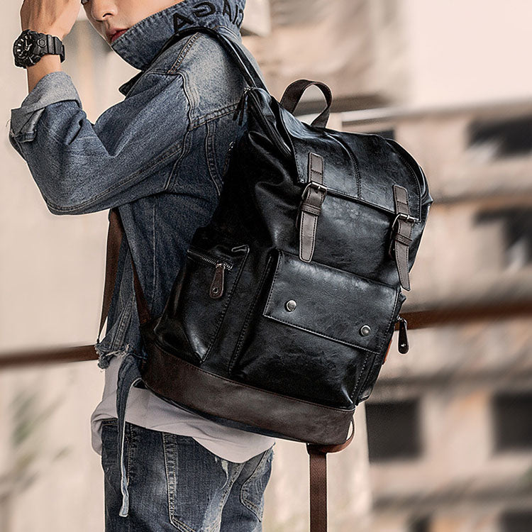 Men's Leather Backpack Shoulder Bag Weekender Travel School Laptop Bags Daypack