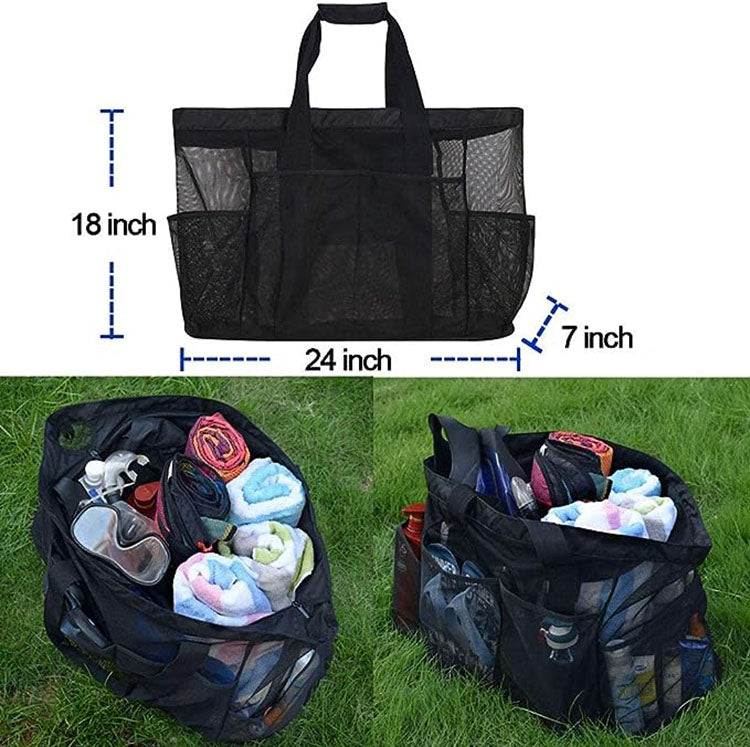 Extra Large Mesh Tote Beach Trip Bag with Zipper and Pockets Handbag Storage Bag