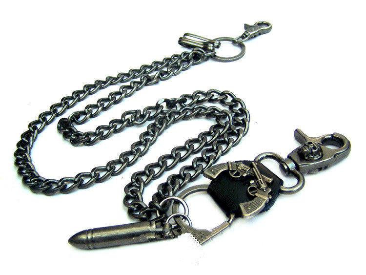 24" Alloy Skull Bullet Strong Heavy Jean Key Chain Leash Wallet Biker Trucker