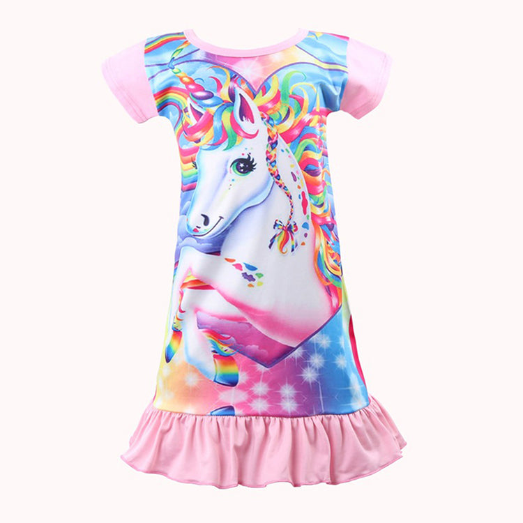 Toddler Girls Rainbow Nightshirt Nightie Princess Dresses Unicorn Printed Party