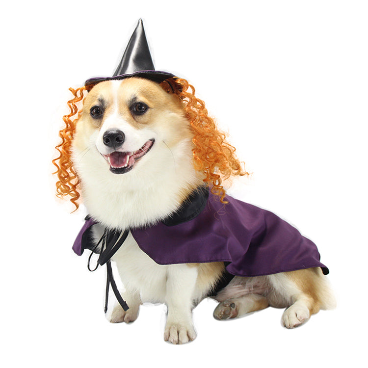 Funny Pet Dog Halloween Party Witch Cape Custome Cat Outfit Clothes Witches Suit