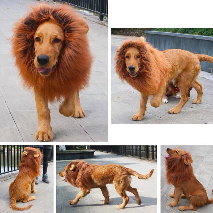 Dog Costume Lion Mane Wig w/ Ears for Large Pet Halloween Cloth Funny Dress up