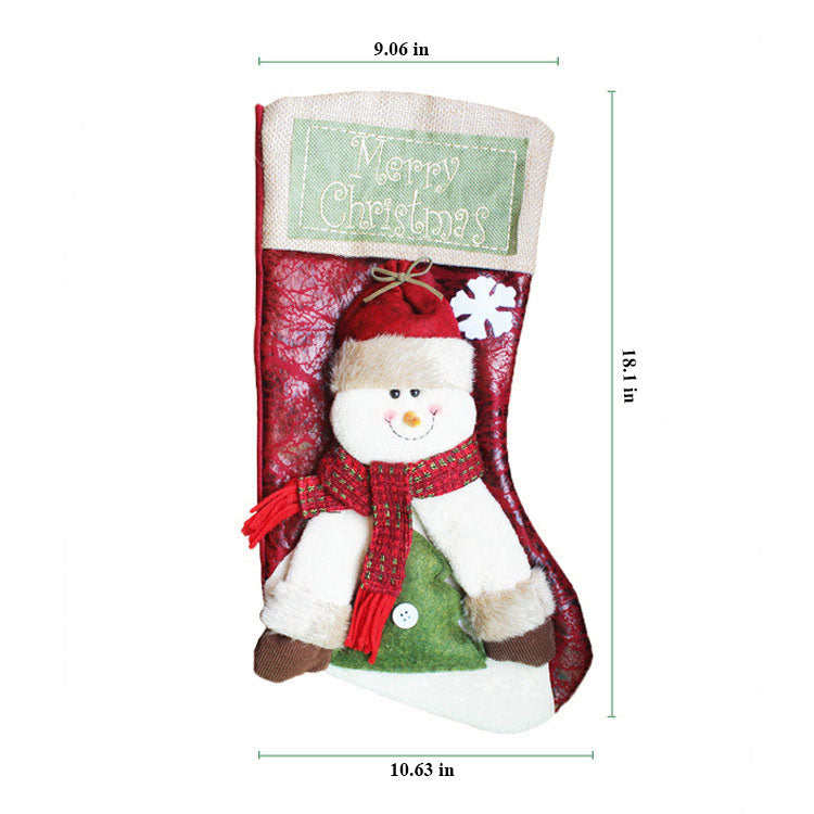 18" Xmas Stocking Deer Santa Snowman Burlap Plaid Christmas Decoration