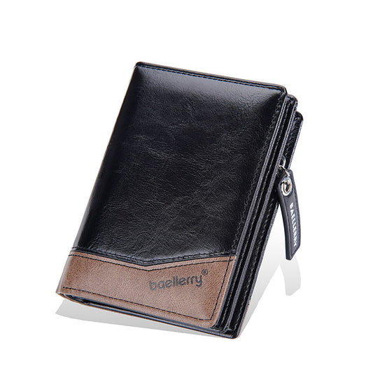 Style Men's Leather Credit ID Card Holder Bifold Wallet Purse w/ Zipper Pocket