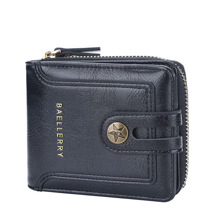 Stylish Men's Bifold Leather ID Card Holder Zipper Purse Buckle Wallet Clutch