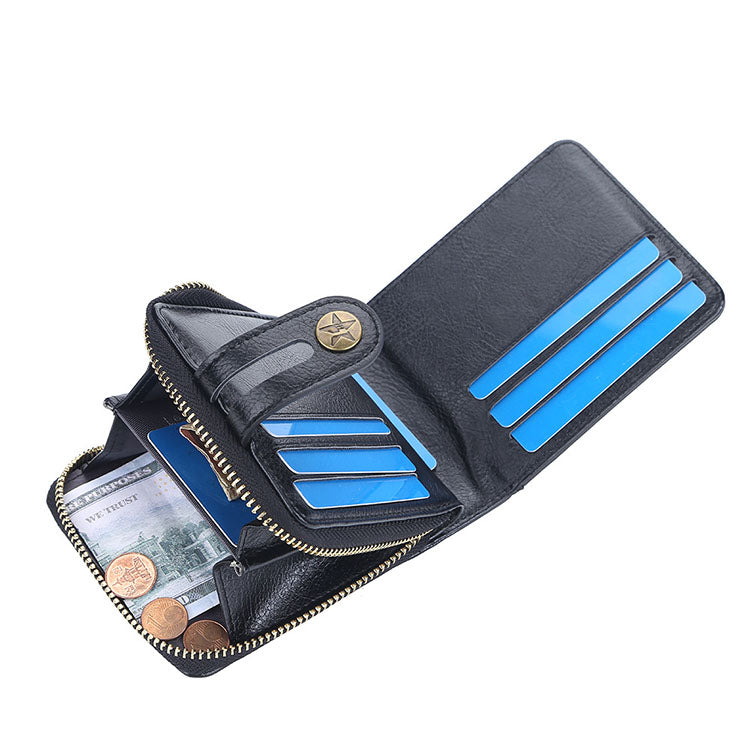 Stylish Men's Bifold Leather ID Card Holder Zipper Purse Buckle Wallet Clutch