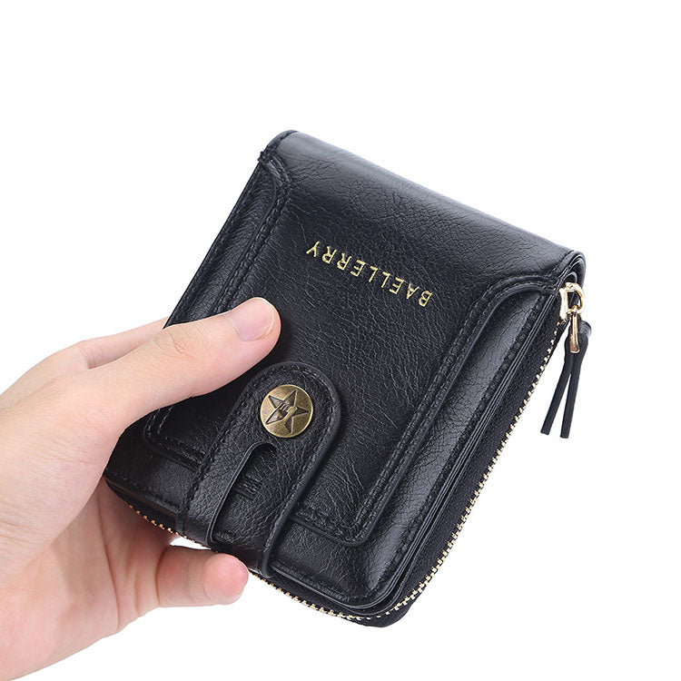 Stylish Men's Bifold Leather ID Card Holder Zipper Purse Buckle Wallet Clutch