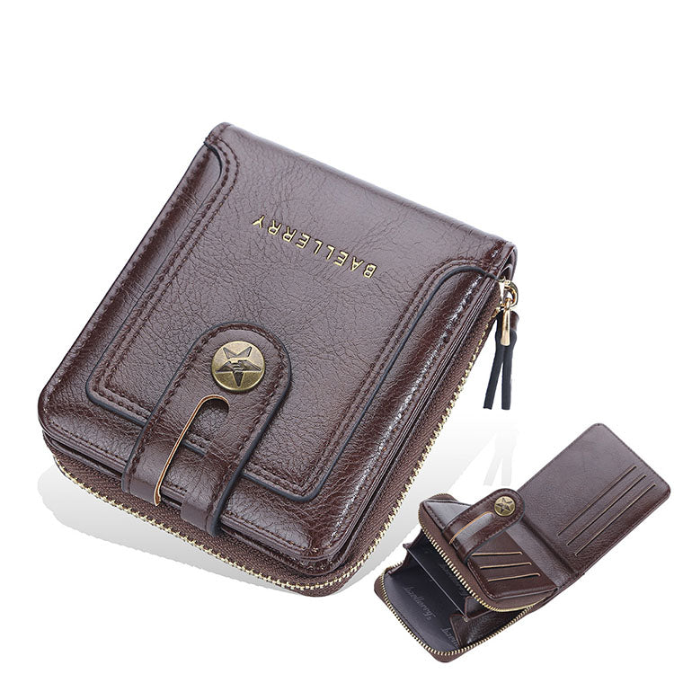 Stylish Men's Bifold Leather ID Card Holder Zipper Purse Buckle Wallet Clutch