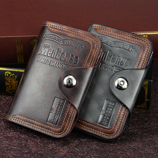 Men's Retro Leather Vertical Section ID Credit Card Holder Wallet with Hasp