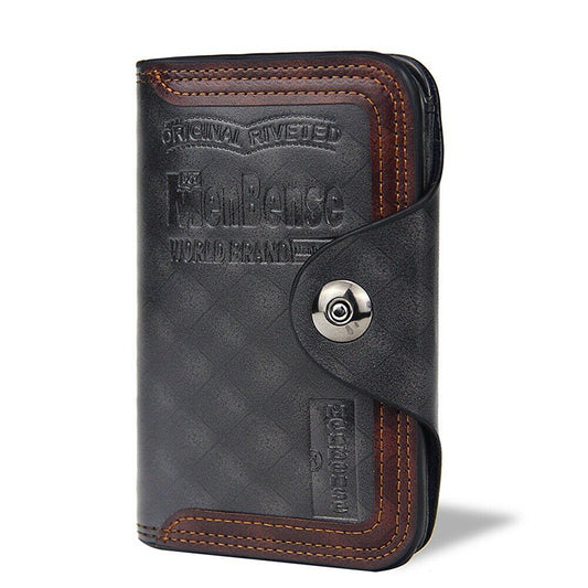 Men's Retro Leather Vertical Section ID Credit Card Holder Wallet with Hasp