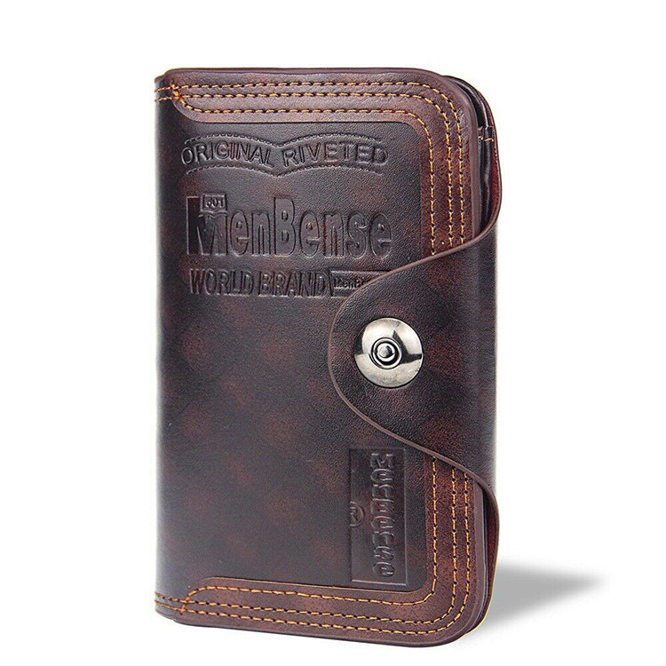 Men's Retro Leather Vertical Section ID Credit Card Holder Wallet with Hasp