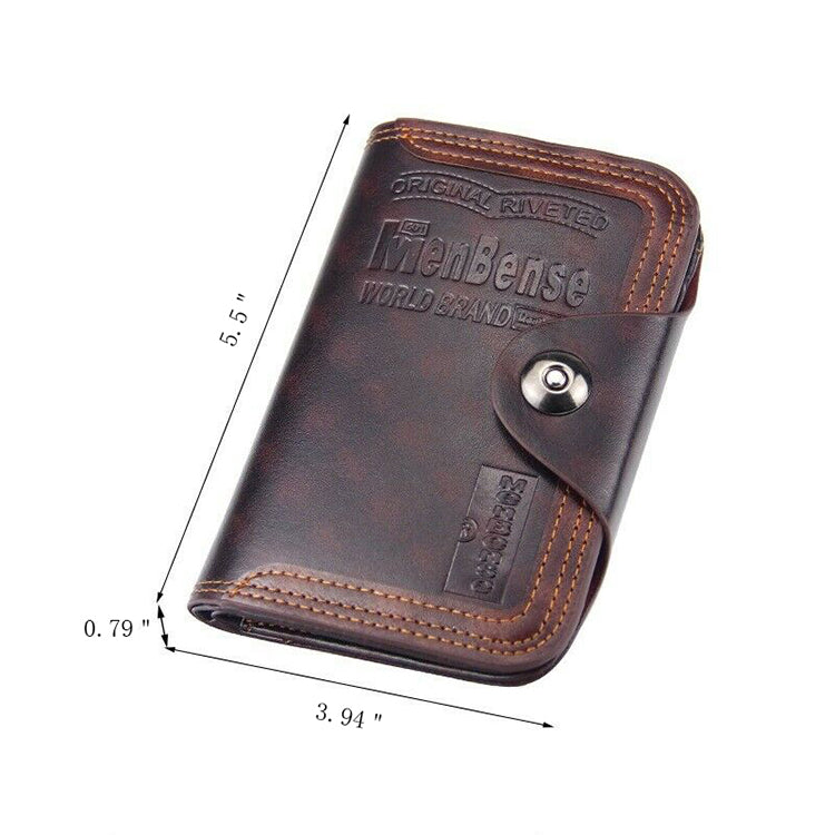 Men's Retro Leather Vertical Section ID Credit Card Holder Wallet with Hasp