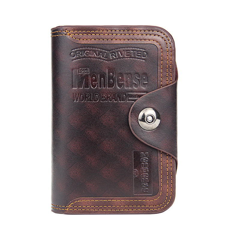 Men's Retro Leather Vertical Section ID Credit Card Holder Wallet with Hasp