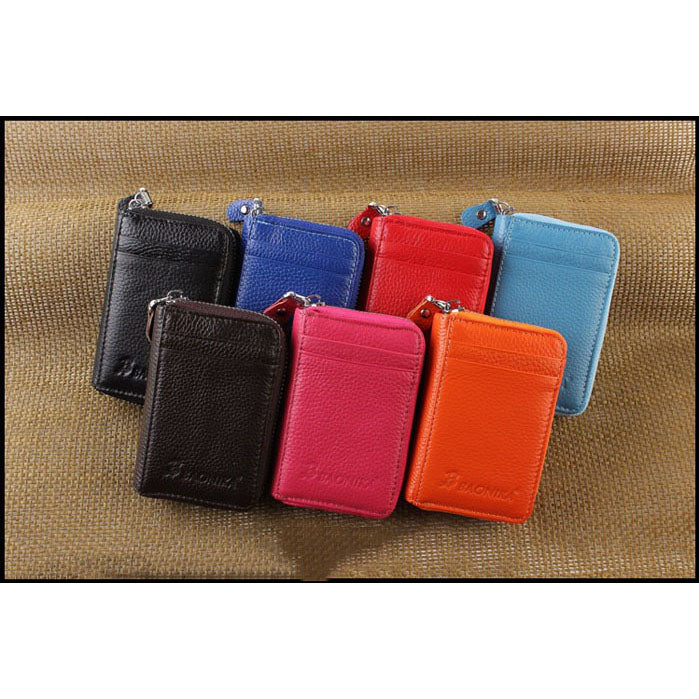 RFID Blocking Genuine Leather Multi Credit ID Cards Purse Zipper Mini Wallet