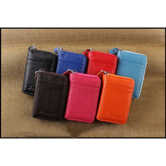 RFID Blocking Genuine Leather Multi Credit ID Cards Purse Zipper Mini Wallet