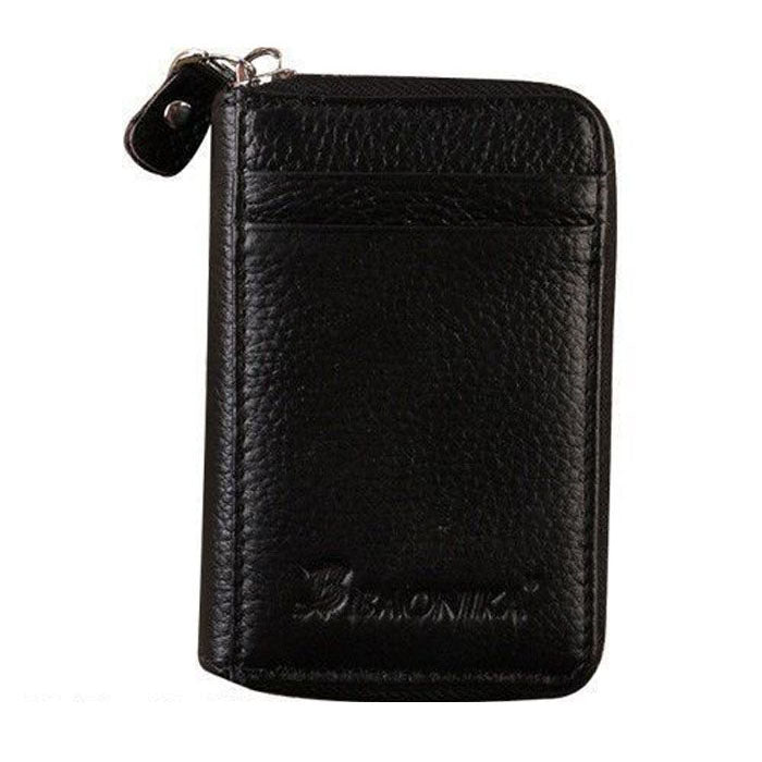 RFID Blocking Genuine Leather Multi Credit ID Cards Purse Zipper Mini Wallet