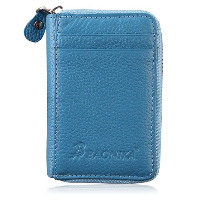 RFID Blocking Genuine Leather Multi Credit ID Cards Purse Zipper Mini Wallet