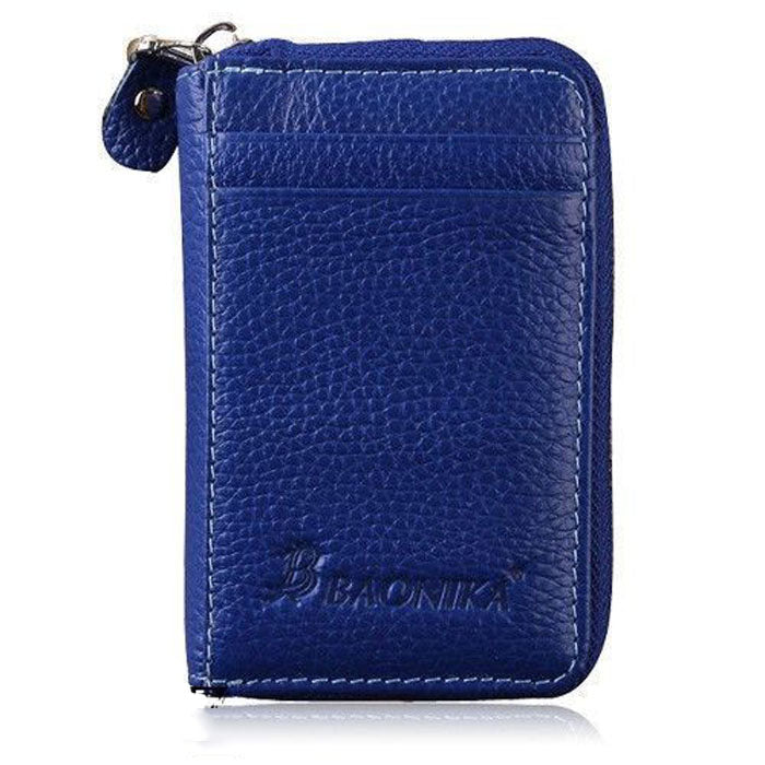 RFID Blocking Genuine Leather Multi Credit ID Cards Purse Zipper Mini Wallet