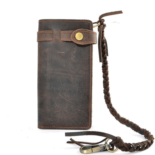 Vintage Men Leather Biker Long Chain Trucker Wallet Card Holder Checkbook Purse