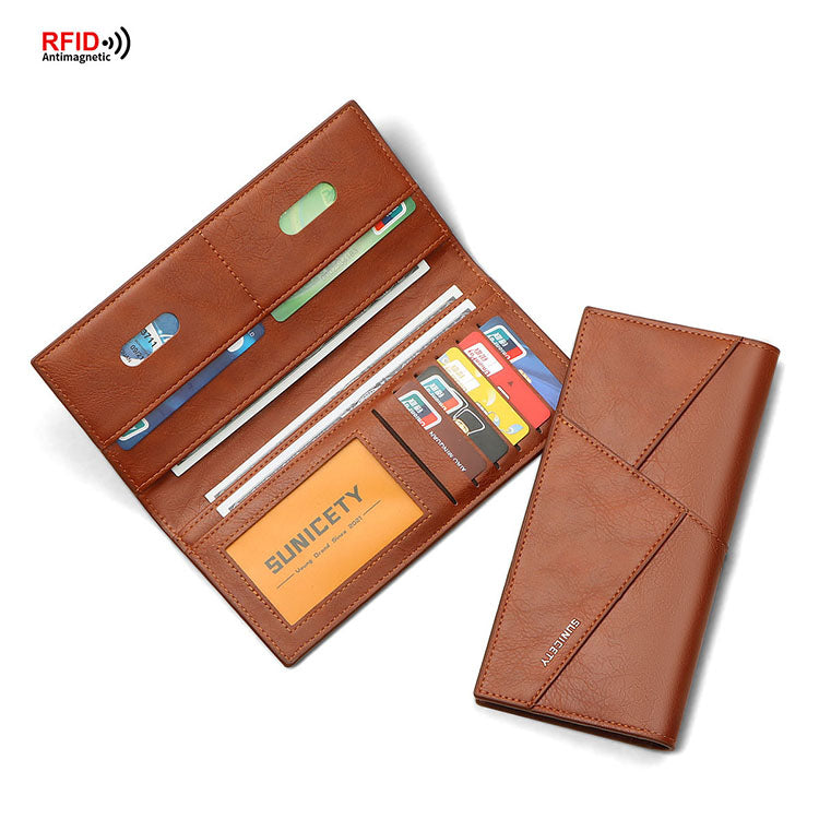 RFID Men's Bifold Leather Credit ID Card Holder Purse Suit Long Wallet CheckbookC