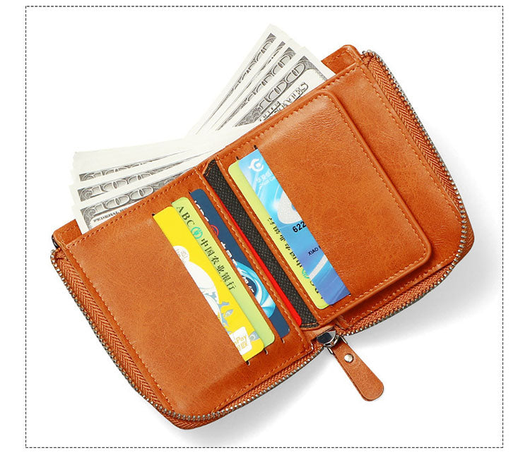 RFID Men's Bifold Leather Card Holder Wallet w/ Zip Coin Pocket Convenient Purse