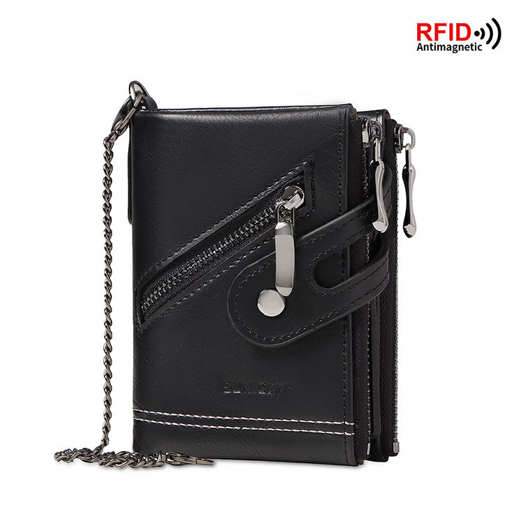 RFID Men’s Leather Bifold ID Card Holder Wallet w/ Chain Billfold Clutch Purse