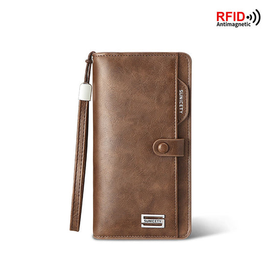 RFID Men's Leather Long Wallet Bifold ID Card Holder Clutch Checkbook Billfold