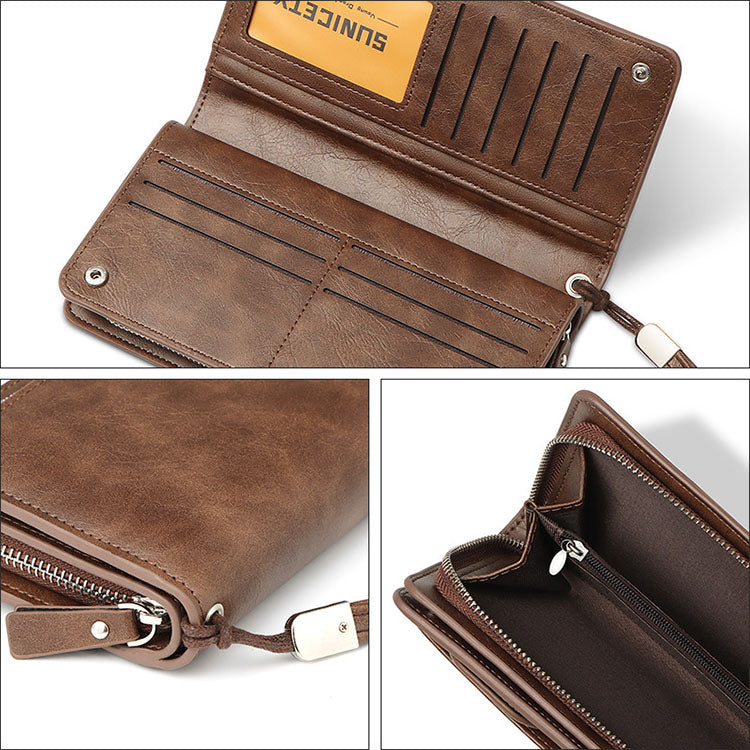 RFID Men's Leather Long Wallet Bifold ID Card Holder Clutch Checkbook Billfold