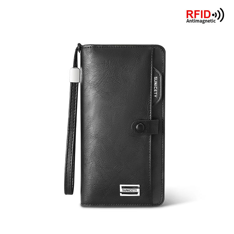 RFID Men's Leather Long Wallet Bifold ID Card Holder Clutch Checkbook Billfold