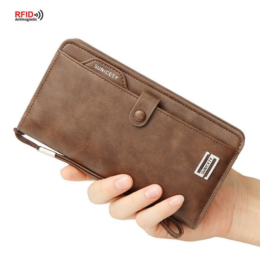 RFID Men's Leather Long Wallet Bifold ID Card Holder Clutch Checkbook Billfold