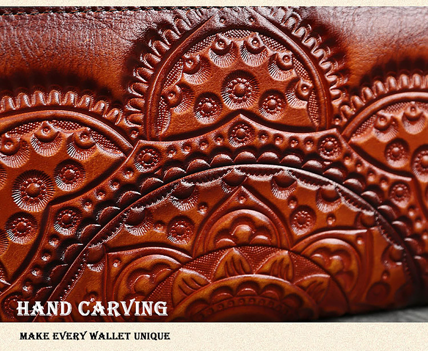 Women's Genuine Leather Carved Wallet Vintage Long Wallet Fashion Handbag