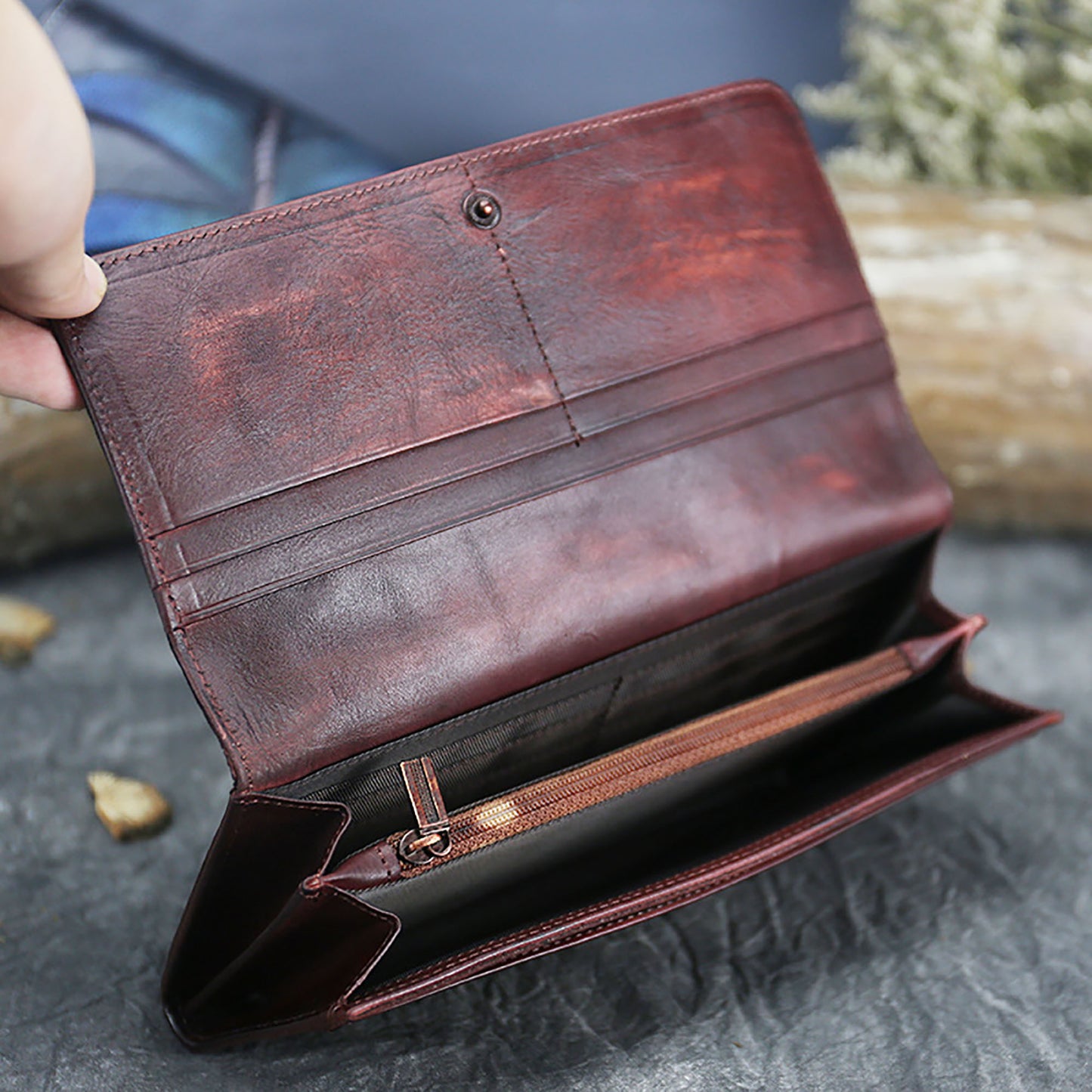 Women's Genuine Leather Credit Card Checkbook Long Wallet Clutch Billfold