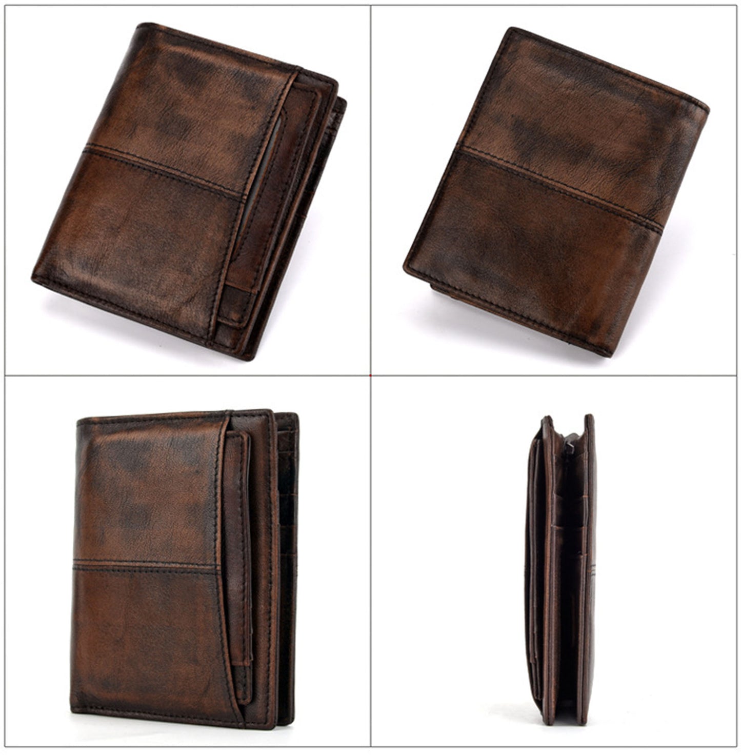 RFID Men's Genuine Leather Bifold Wallet RFID Card Case Detachable Card PocketC