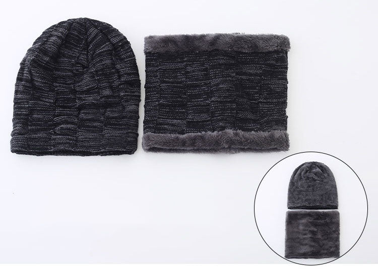 Men's 2-Pieces Winter Hat Scarf Set Warm Knit Thick Beanie Hat Muffler Scarf