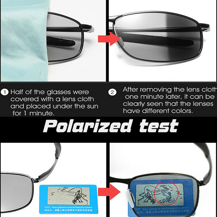 Men Aluminium HD Polarized Photochromic Sunglasses Driving Chameleon Sun Glasses