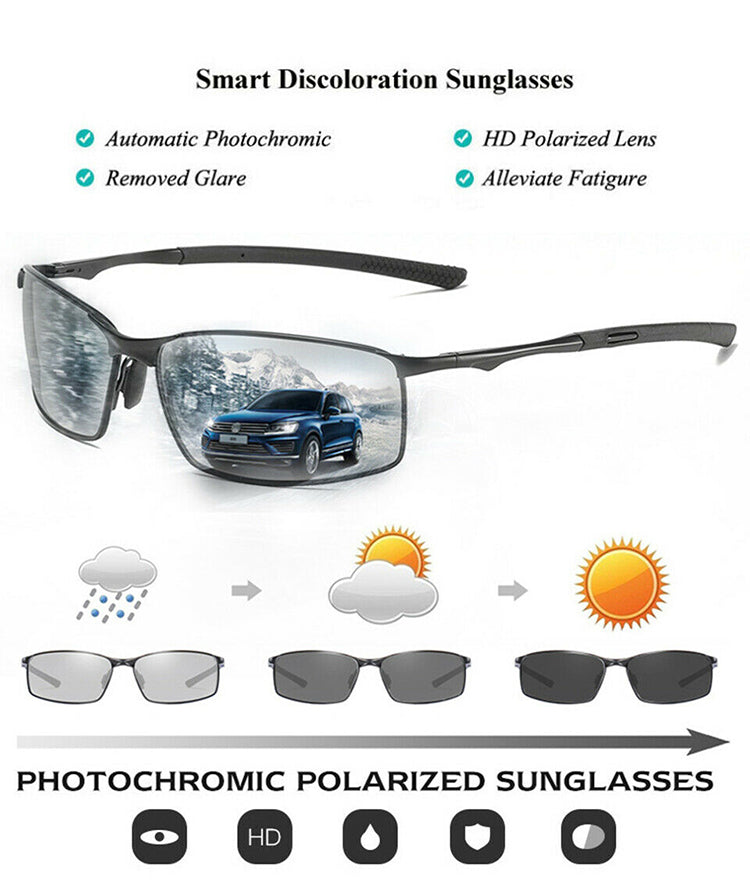 Men Aluminium HD Polarized Photochromic Sunglasses Driving Chameleon Sun Glasses