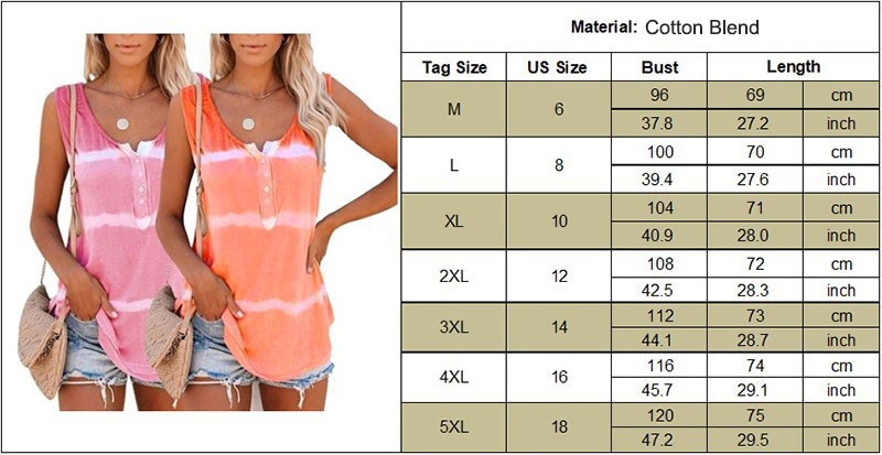 Women Tie-dye T Shirt Summer Beach Casual Sleeveless Vest Tops Blouse V Neck Tee