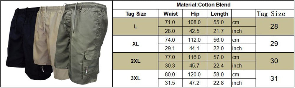 Men Elastic Waist Cargo Shorts Pockets Cotton Combat Work Casual Shorts Pants