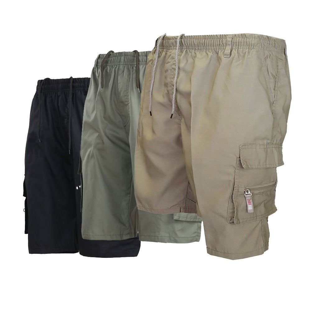 Men Elastic Waist Cargo Shorts Pockets Cotton Combat Work Casual Shorts Pants