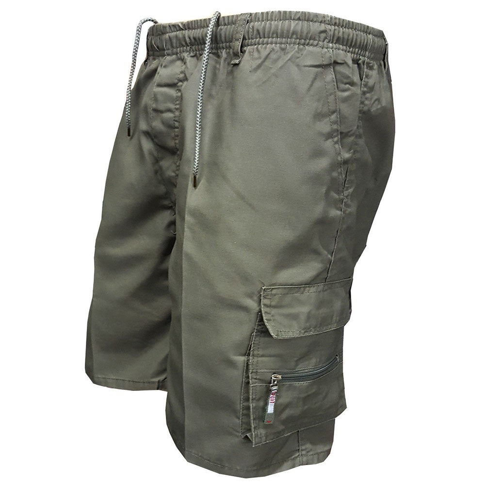 Men Elastic Waist Cargo Shorts Pockets Cotton Combat Work Casual Shorts Pants